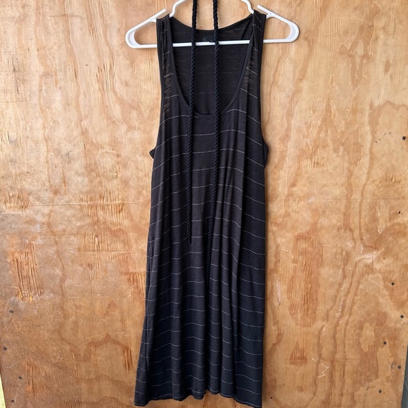 ATM Anthony Thomas Melillo Slub Jersey Striped Midi Tank Dress Black Gray - Picture 2 of 10